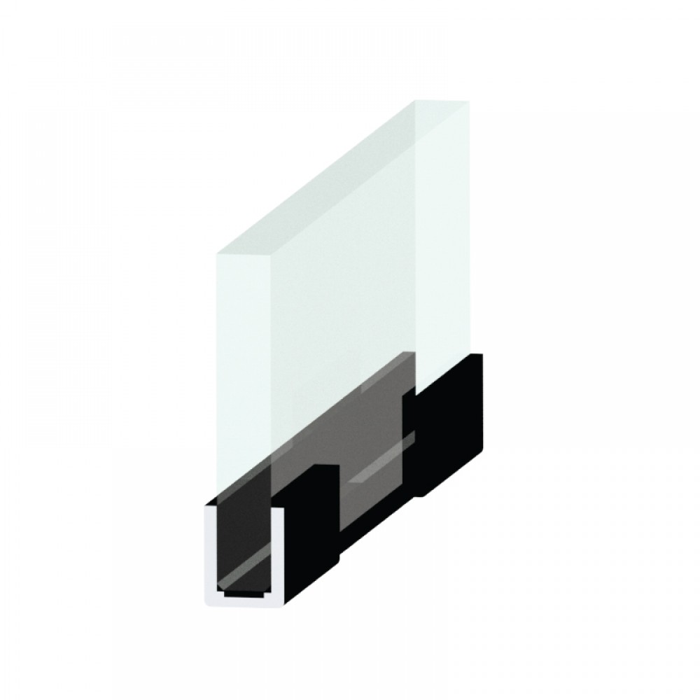 Loft Style Door Notched U Profile - 8mm Glass -Black - Right