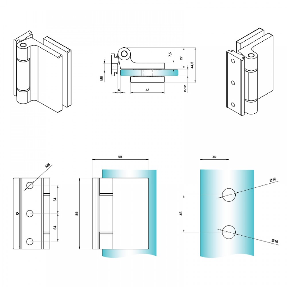 Dynamik Door Hinge - SS Effect - Square Corners