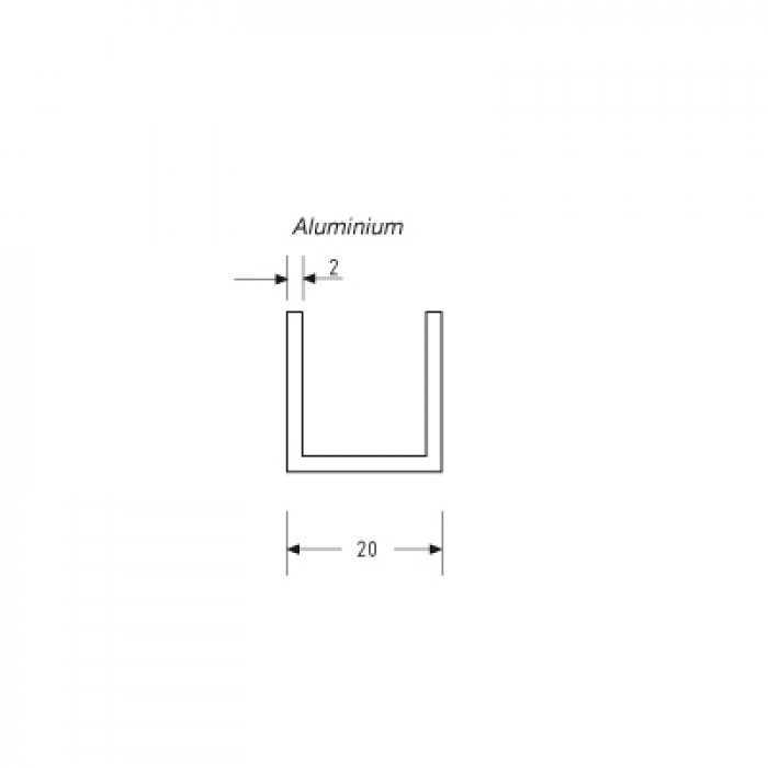 20mm X 20mm U Channel - Anodised Aluminium - 16mm Groove