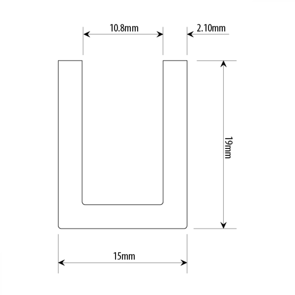 15mm Brushed Nickel(SS Effect) U Channel - 10mm Thick Glass