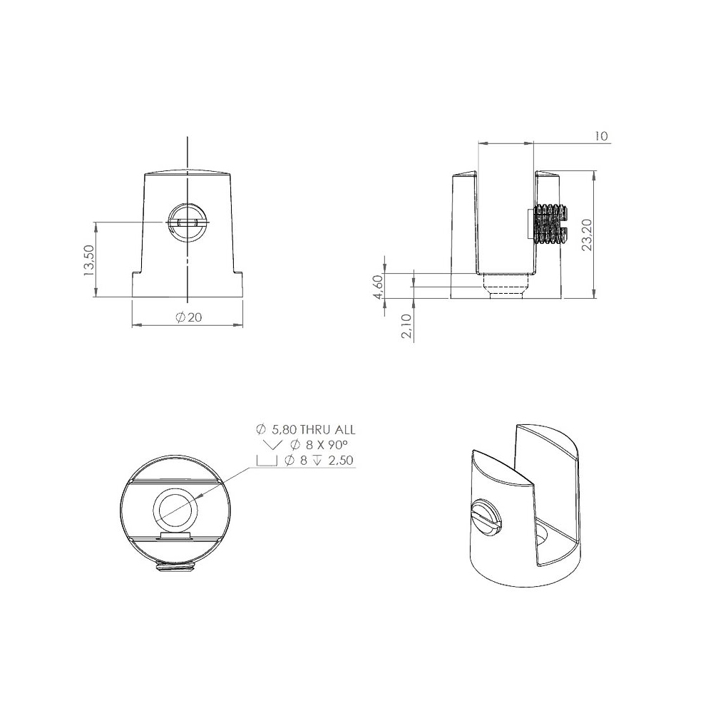 Round Shelf Support - 8mm to 10mm Glass - Black