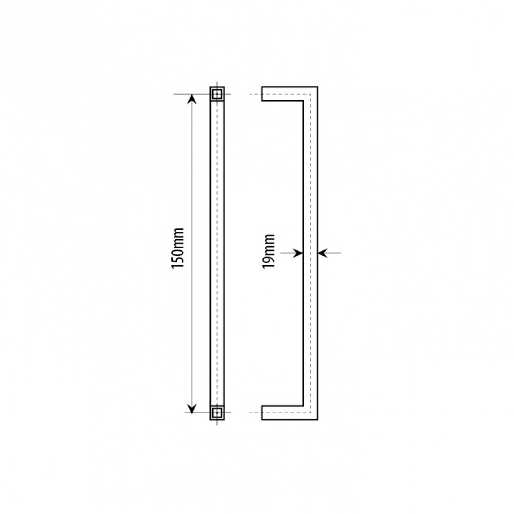 150mm Door Handle 19mm Square Tube  Matt Black