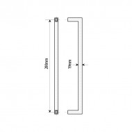 200mm Door Handle 19mm Square Tube  Polished Stainless