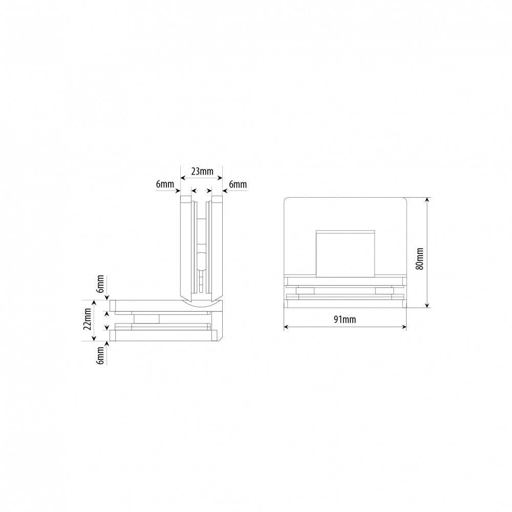 90 deg Amazon Glass 2 Glass Shower Hinge - Polished Chrome