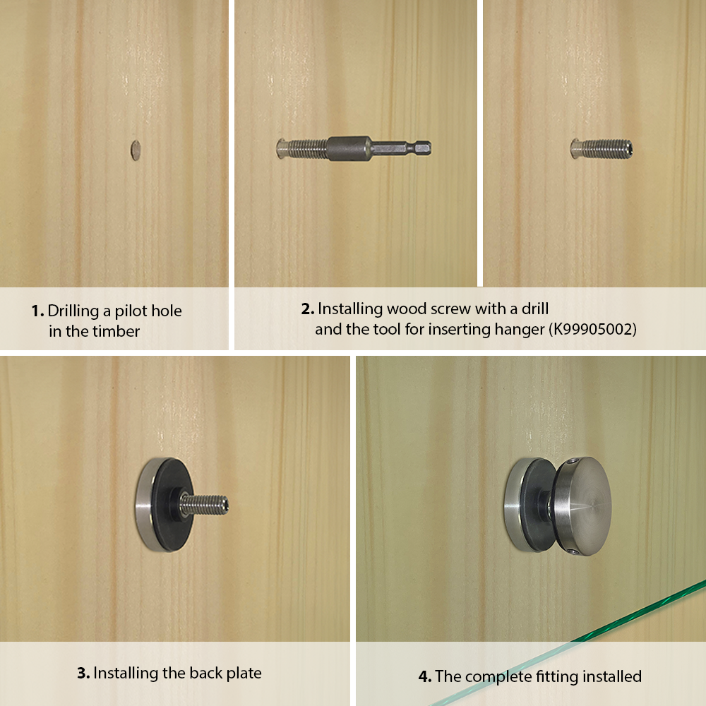 50mm Point Fixture With 100mm Wood Screw For Timber Fixing