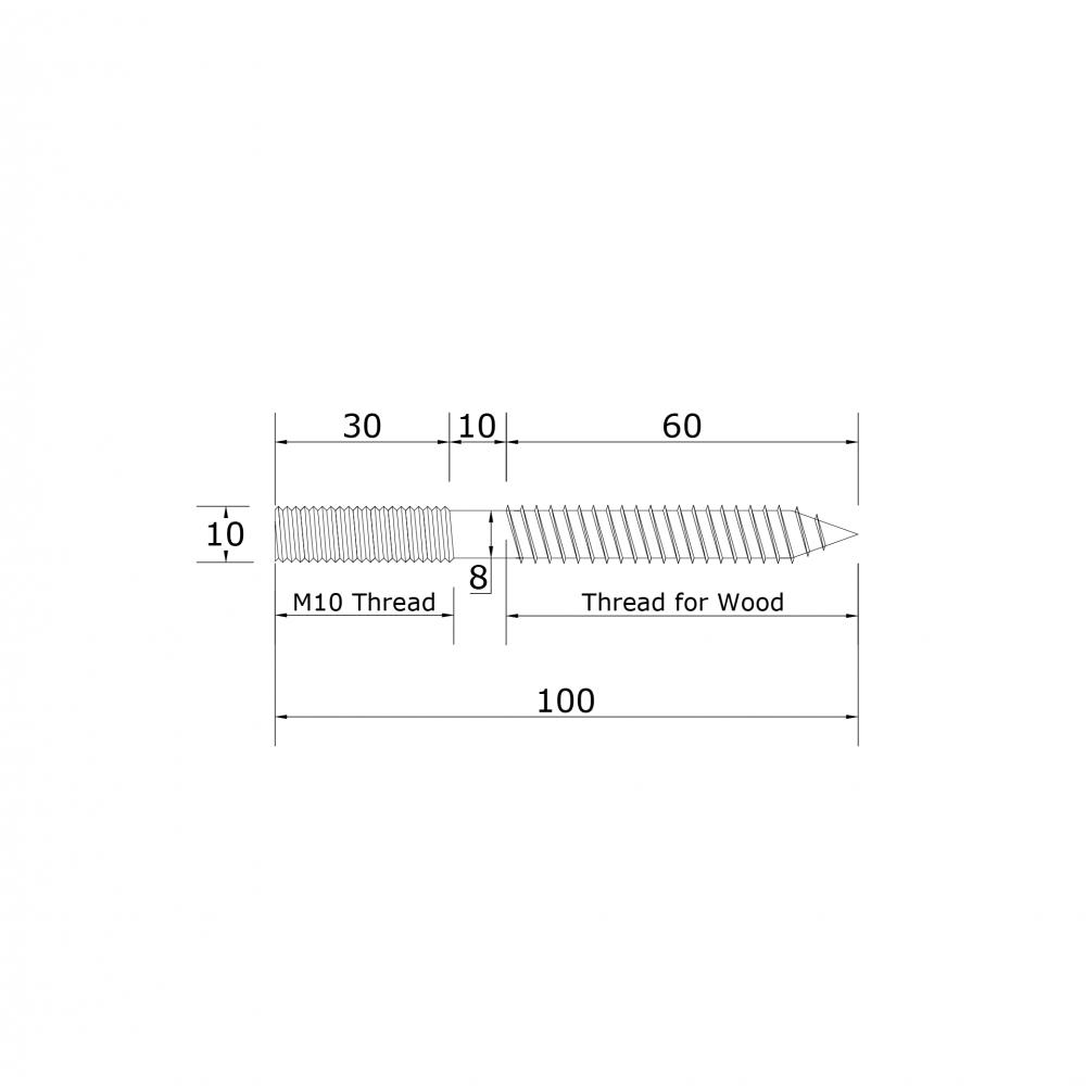 50mm Point Fixture With 100mm Wood Screw For Timber Fixing