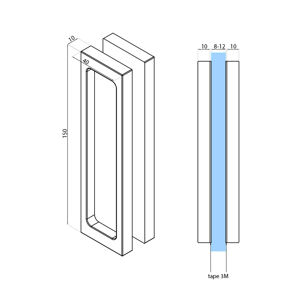 Self Adhesive Concealed Door Pull - Natural Anodised