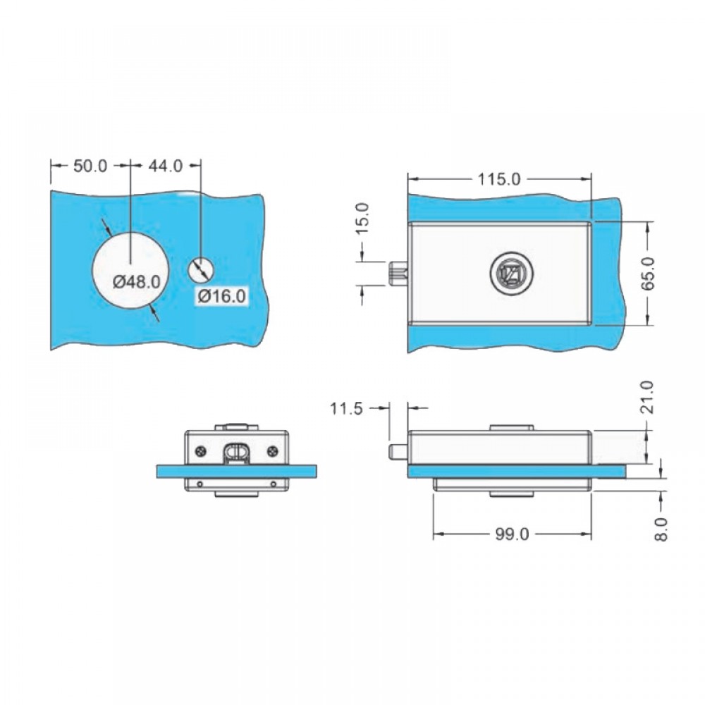 Small Magnetic Catch  Lever Lock - Natural Anodised