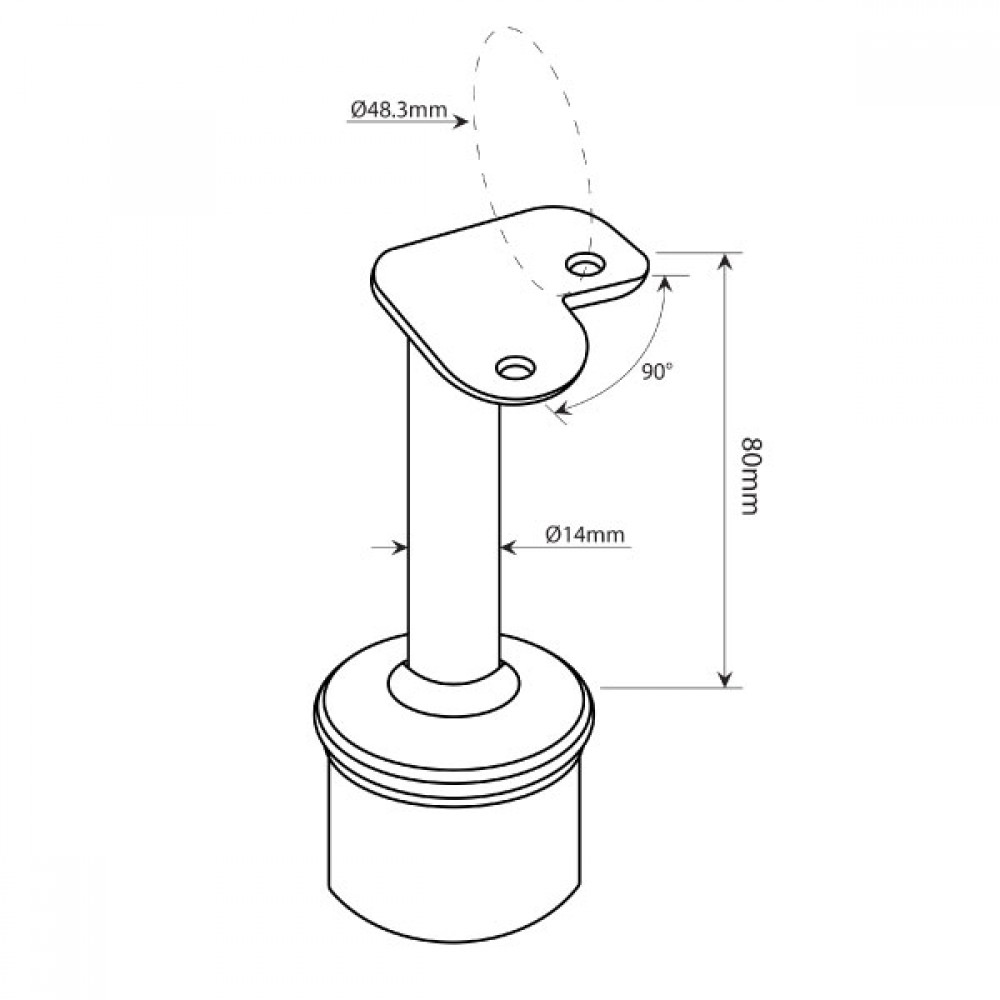 90 Degree Handrail Bracket for Tube 48.3mm - 2.0mm - 316SS