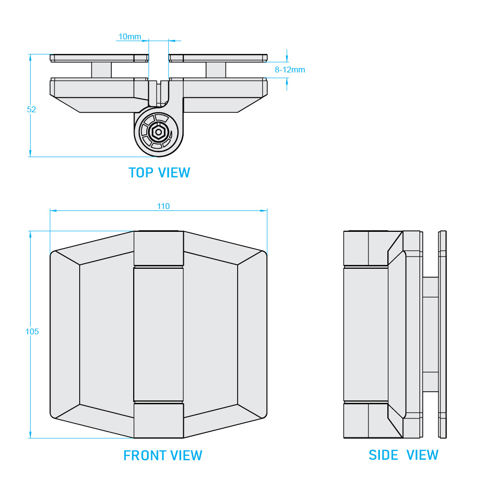 Glass to Glass Gate Hinge 8-12mm Glass - Black