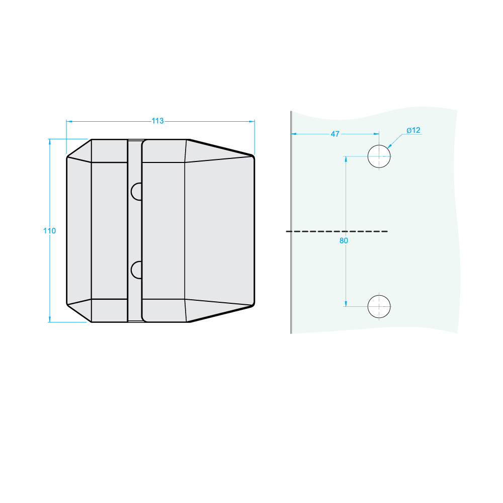 180 Degree Glass To Glass Latch Bracket - Satin Stainless