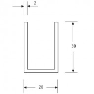 20mm X 30mm U Channel - Anodised Aluminium - 16mm Groove