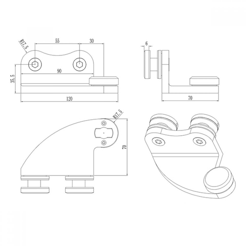 Offset Bottom Pivot To Suit 10-12mm Thick Glass - SS - Right