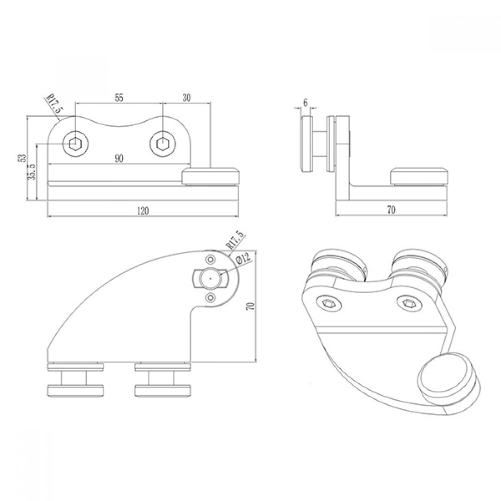 Offset Top Pivot To Suit 10-12mm Thick Glass - SS - Left