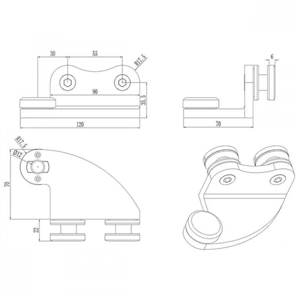 Offset Top Pivot To Suit 10-12mm Thick Glass - SS - Right