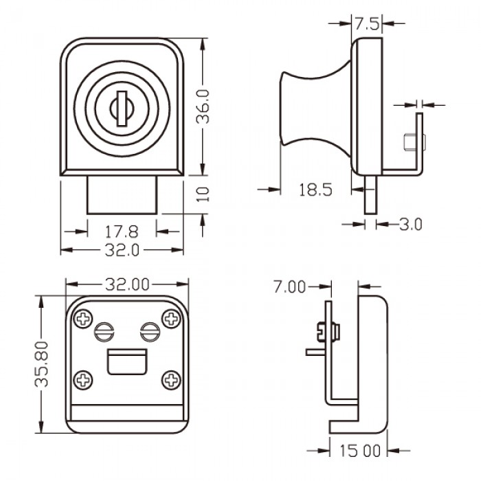 Non Drill Single Swing Lock & Receiver - 90 Deg