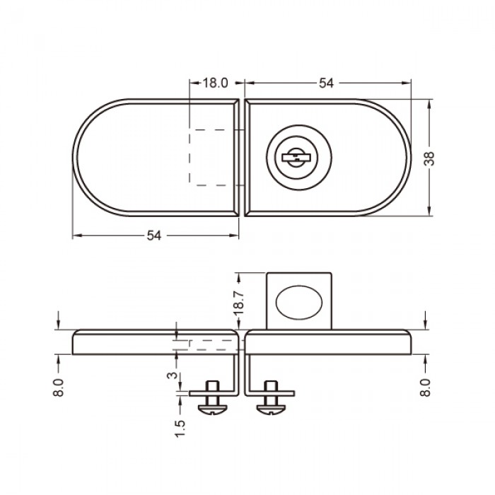 Non Drill Glass Door Lock For 5mm Glass - Polished Chrome