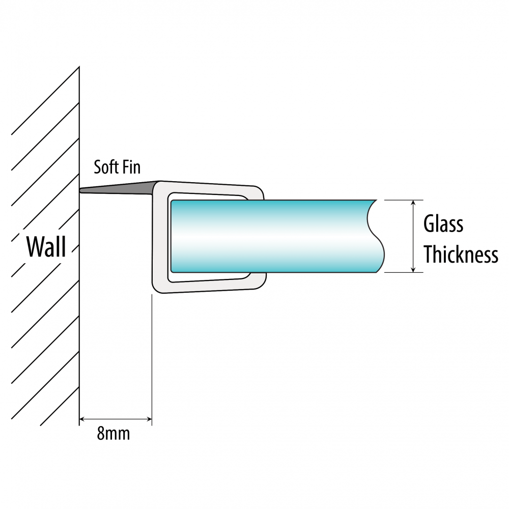 H Jamb Seal - 6mm Glass - 8mm Soft Fin