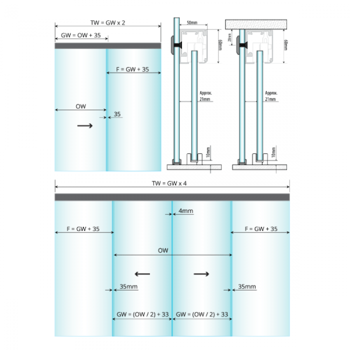 Brisa 160 Complete Soft Close Sliding Door Kit 10mm - Alum.