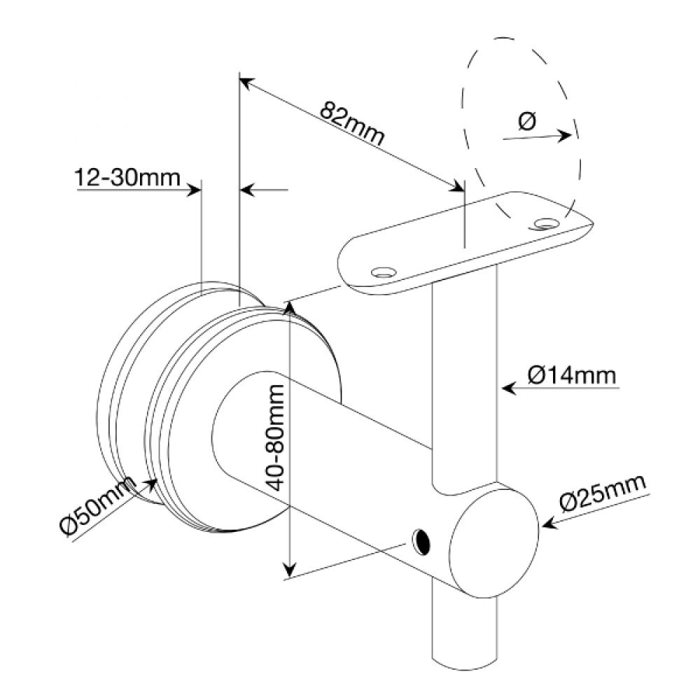 Adjustable Glass To Handrail Bracket - 316SS - 48mm Handrail