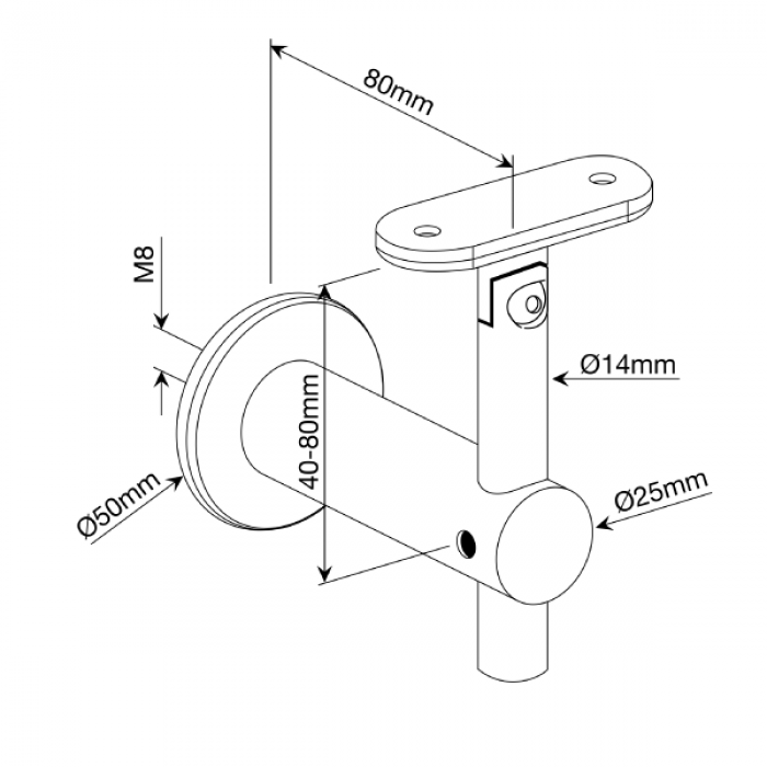 Adjustable Wall to handrail bracket - Flat