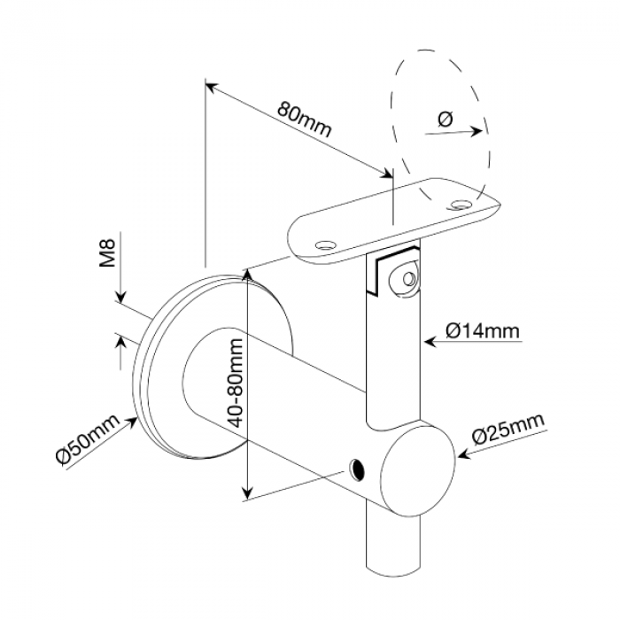 Adjustable Wall to Handrail Bracket for Tube 48.3mm