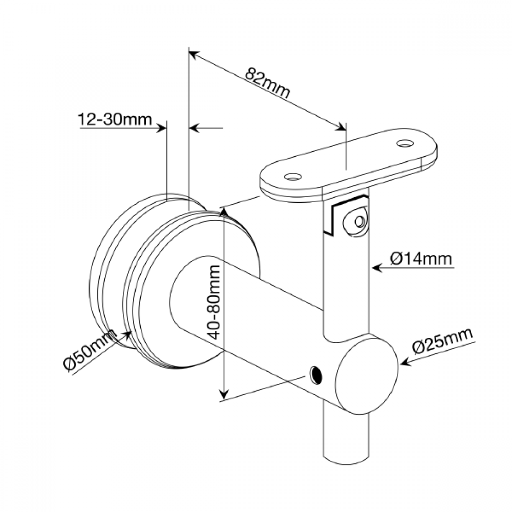 Adjustable Glass To Handrail Bracket - 316SS - Flat - Swivel