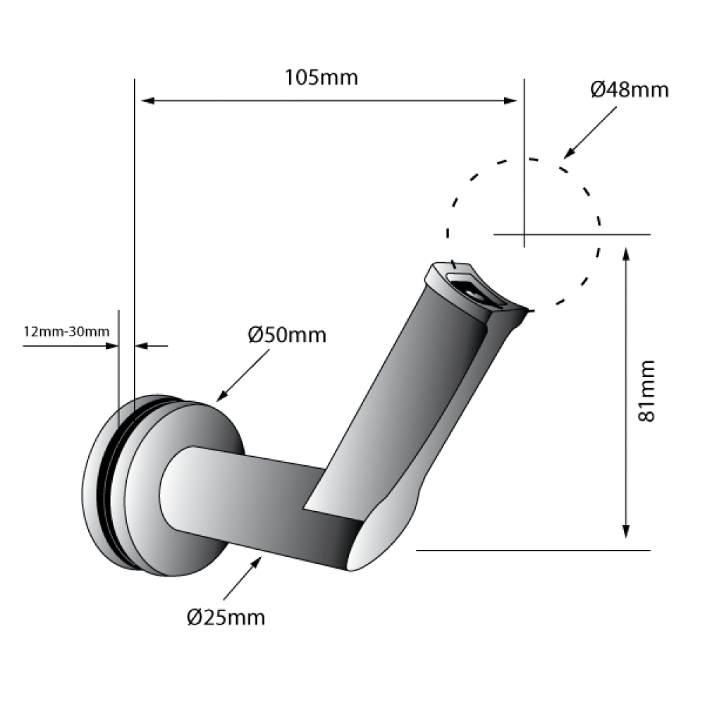 Glass To Handrail Bracket - 316SS - 48mm Handrail