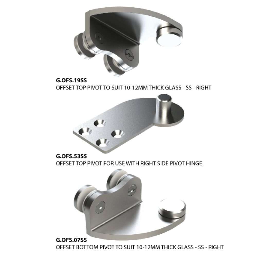 Offset Top Pivot To Suit 10-12mm Thick Glass - SS - Right