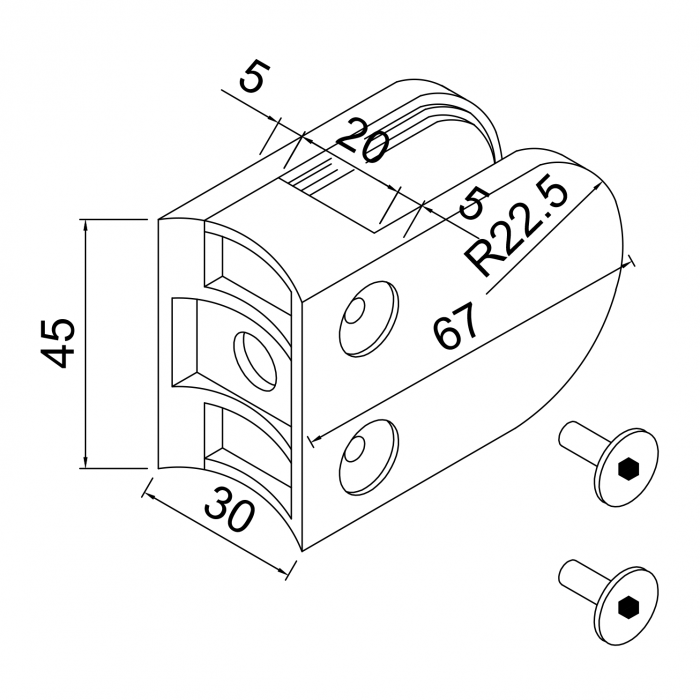 Glass Clamp-63x45mm - 316PSS - Polished - 42mm Tube - 6-12mm