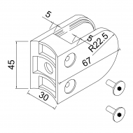 Glass Clamp - 63x45mm - 304SSS - Satin - 48mm Tube - 6-12mm