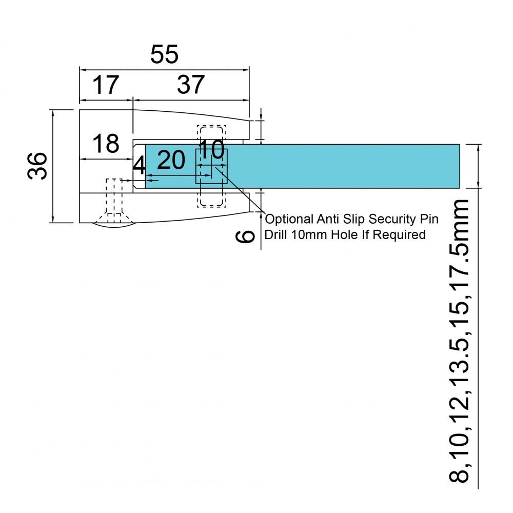 Glass Clamp - 67x55mm - 316SSS - Satin -  Flat - 8-17.5mm