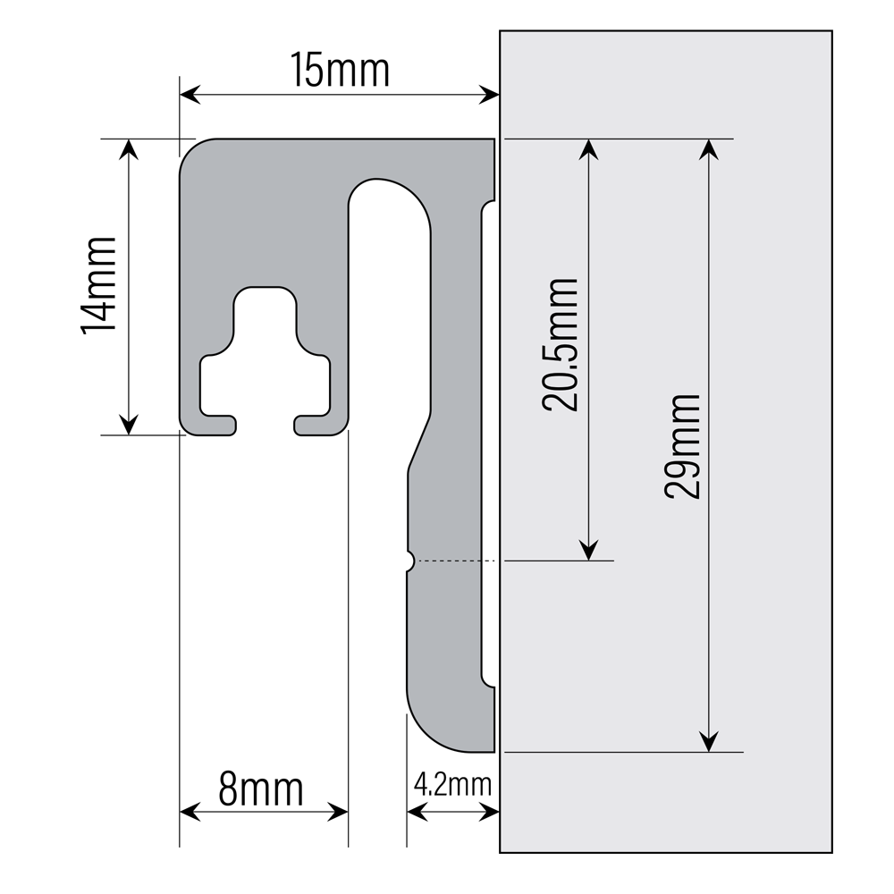 Shower Door Seal Holder Profile - Polished Aluminium