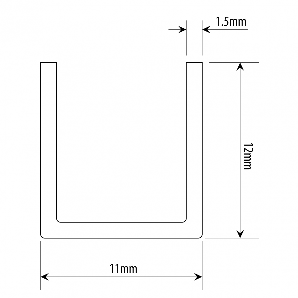 11mm X 12 mm U Channel - Anodised Aluminium - 8mm Groove