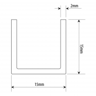 15mm X 15mm U Channel - Anodised Aluminium - 11mm Groove