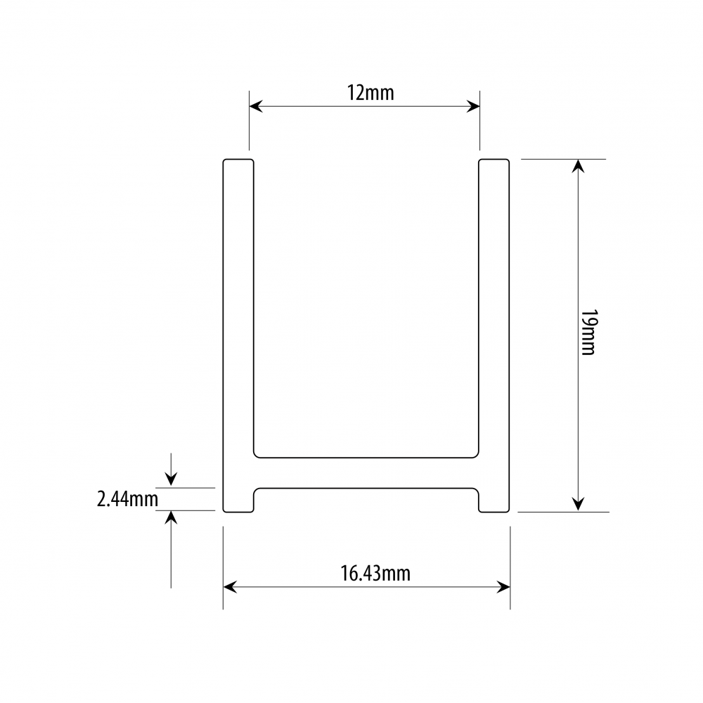 16mm Polished Aluminium U Channel With Gasket For 10mm Glass